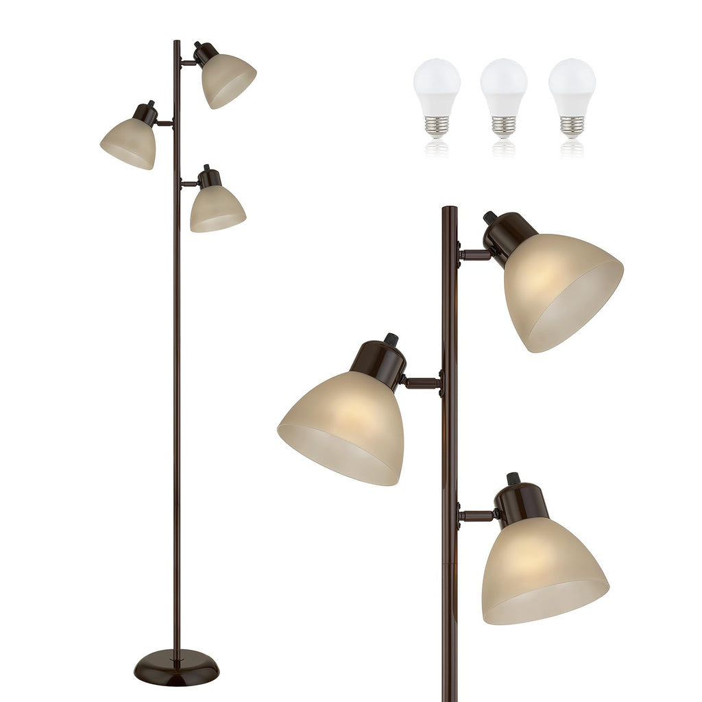 Modern Tree Floor Lamp for Living Room Bedroom, Tall Pole Standing Lamps with 3 Adjustable Rotating Heads for Office, Decor Corner, Reading Indoor, 3 Bright Lights LED Bulbs Included (Brown)