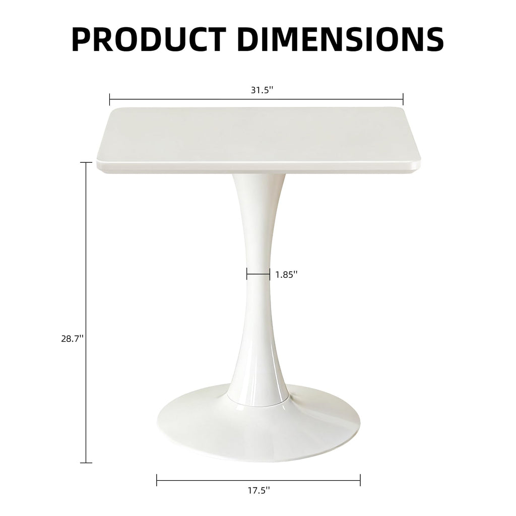 Hansweld Square Dining Table, 31.5" Tulip Table with Thickened Tabletop & Metal Pedestal, Mid Century Modern Bistro Table for Kitchen, Small Places, Living Room, Cafe (White)