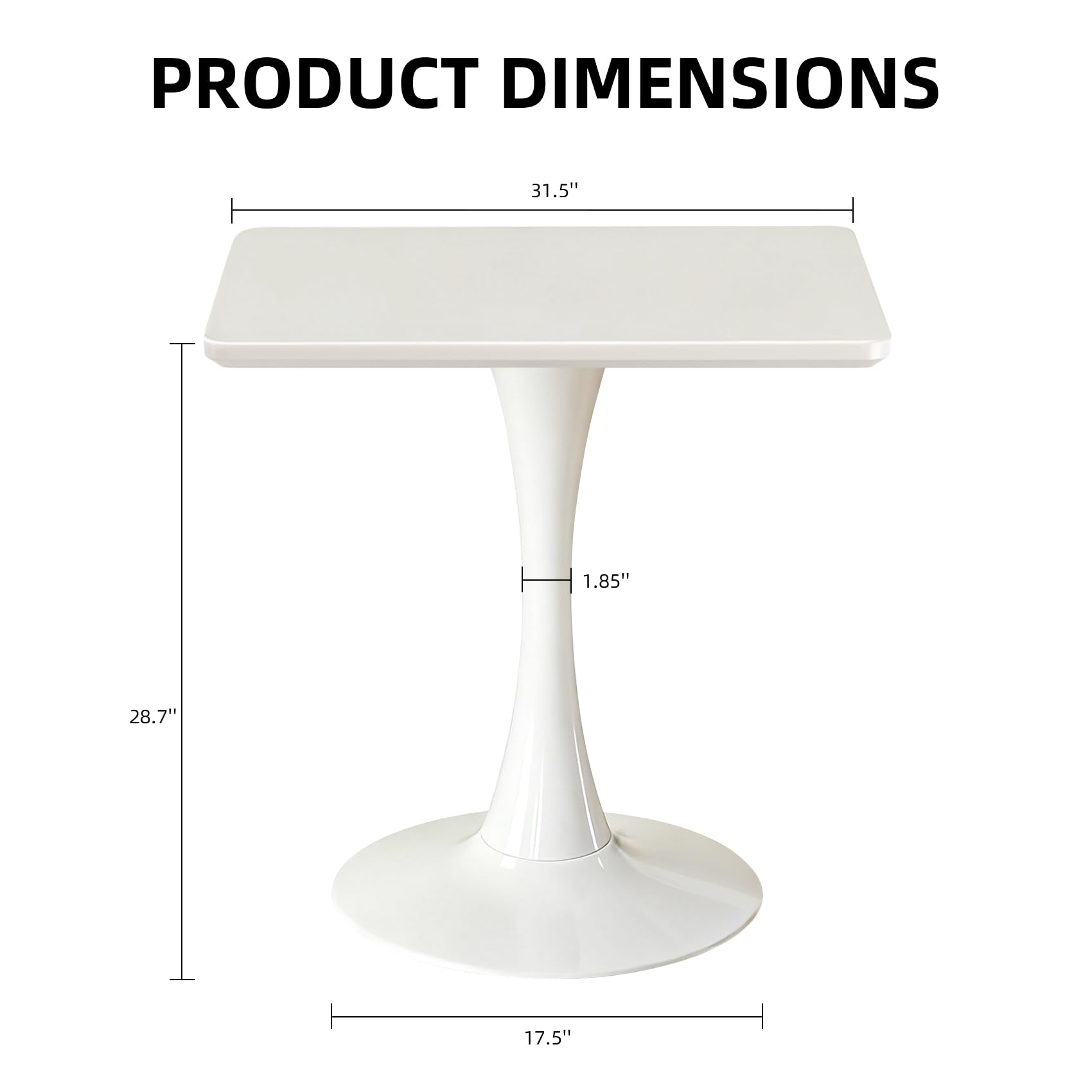 Hansweld Square Dining Table, 31.5" Tulip Table with Thickened Tabletop & Metal Pedestal, Mid Century Modern Bistro Table for Kitchen, Small Places, Living Room, Cafe (White)