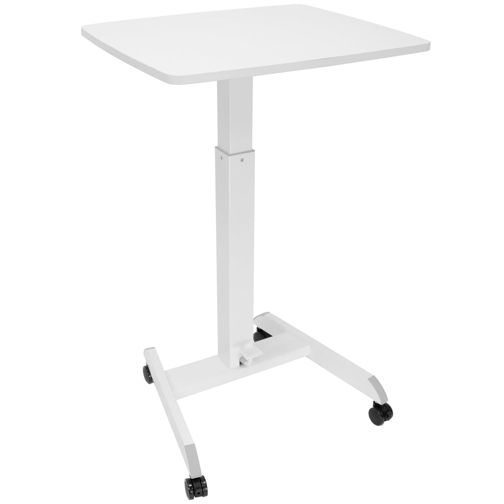 Adjustable Rolling Laptop Desk, Mobile Standing Desk with Wheels, Small Sit-Stand Computer Cart for Home, Office, or Classroom, 29.6–44.2" Height, 23.6"x20.5" Desktop, White