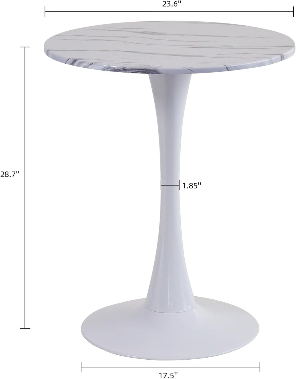 Hansweld Round Dining Table, 24" Circle Tulip Table with Thickened Tabletop & Metal Pedestal, Mid Century Modern Bistro Table for Kitchen, Small Places, Living Room, Cafe (Marble White)