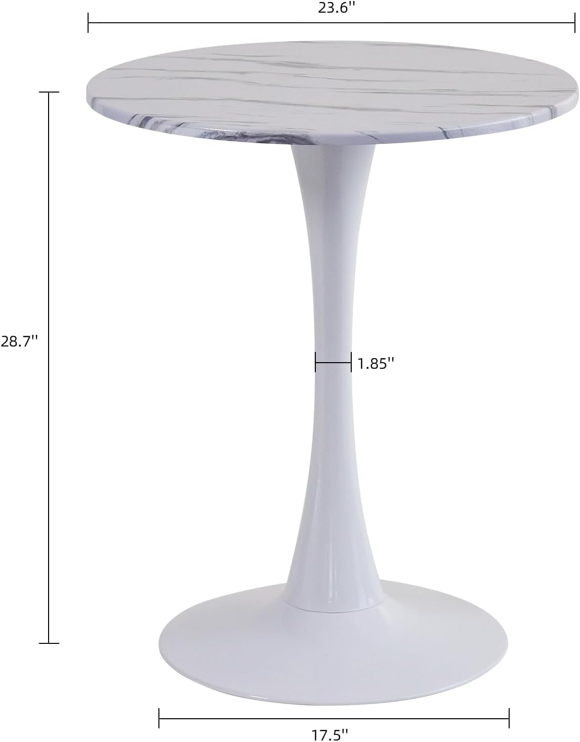 Hansweld Round Dining Table, 24" Circle Tulip Table with Thickened Tabletop & Metal Pedestal, Mid Century Modern Bistro Table for Kitchen, Small Places, Living Room, Cafe (Marble White)