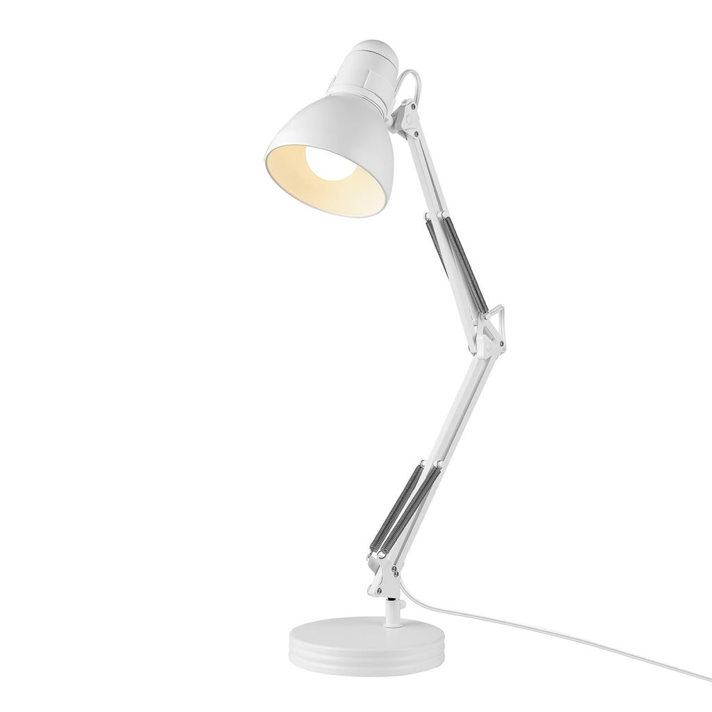 28" Swing Arm Architect Desk Lamp, Matte White, Rotary Switch on Shade, Partially Adjustable Arm, Modern Lighting for Bedroom or Office, Timeless, Indoor Lights