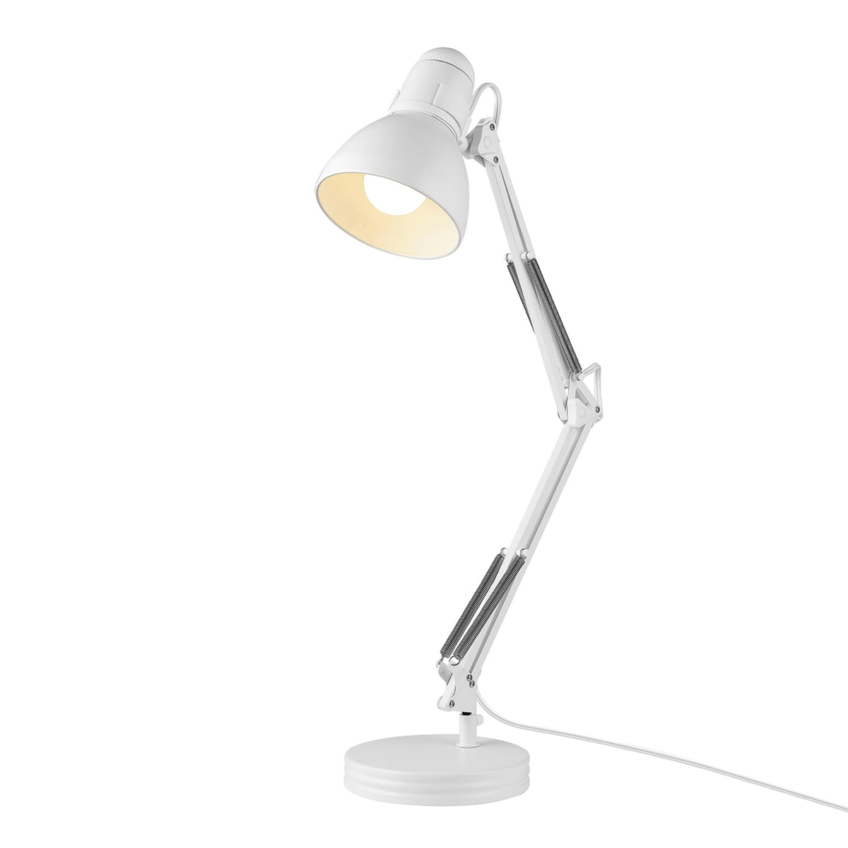 28" Swing Arm Architect Desk Lamp, Matte White, Rotary Switch on Shade, Partially Adjustable Arm, Modern Lighting for Bedroom or Office, Timeless, Indoor Lights