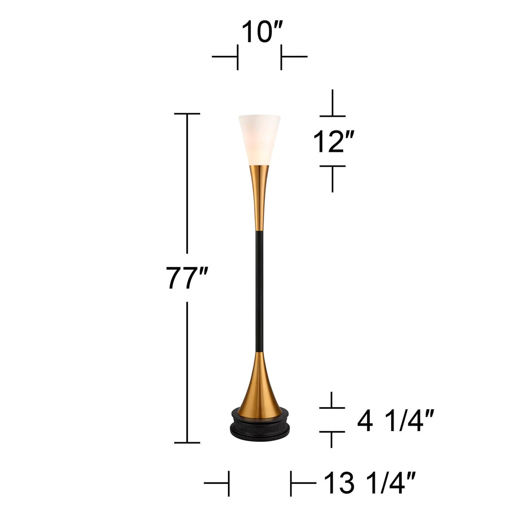 Piazza Brass and Black Torchiere 77" Tall Floor Lamp with Black Riser