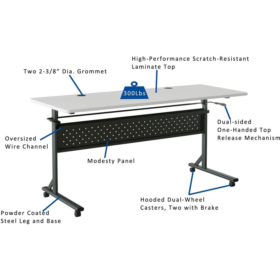 2.0 Flip & Nesting Mobile Table, 60" x 24" x 29.5", Black Steel Frame, Gray Laminated Top