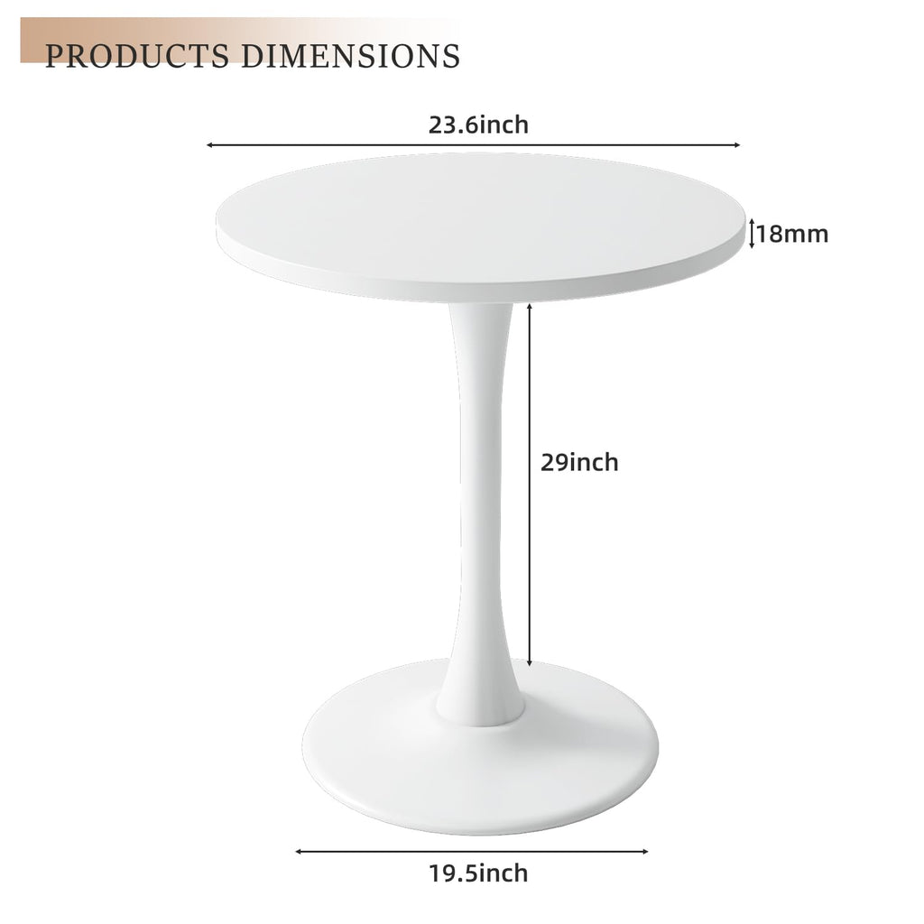 Kasinali Round Dining Table 24" Circle Tulip Table with Wood Thickened Tabletop & Sturdy Metal Pedestal Mid Century Modern Leisure Bistro Kitchen Tables 2 People Small Places Living Room Cafe,White