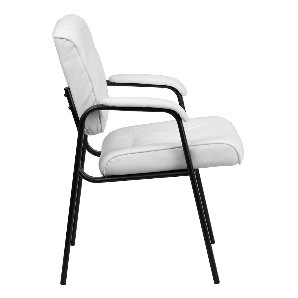 Haeger White Leather Soft Executive Side Reception Chair with Black Metal Frame