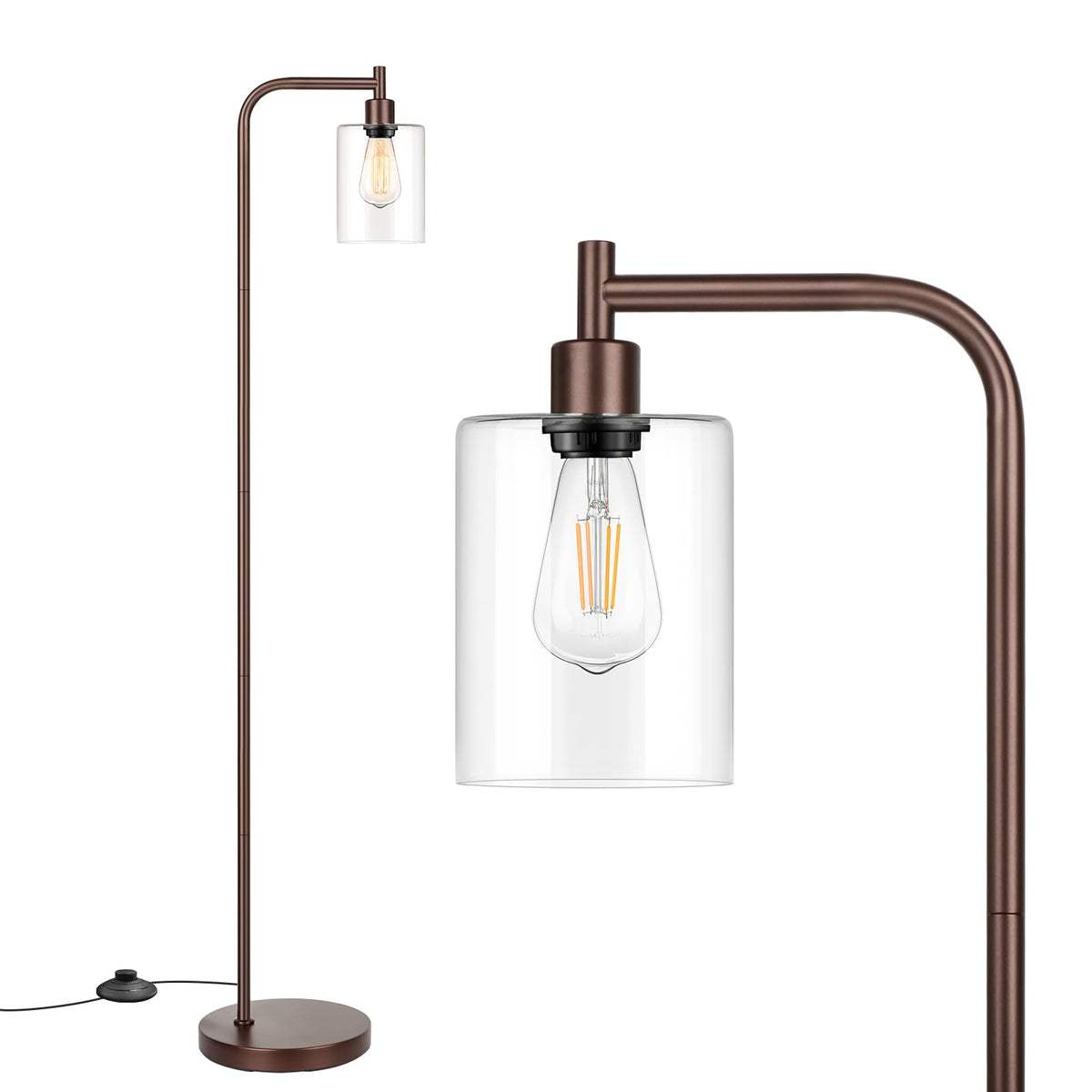 Oil Rubbed Brown Industrial Floor Lamp with Hanging Glass Shade