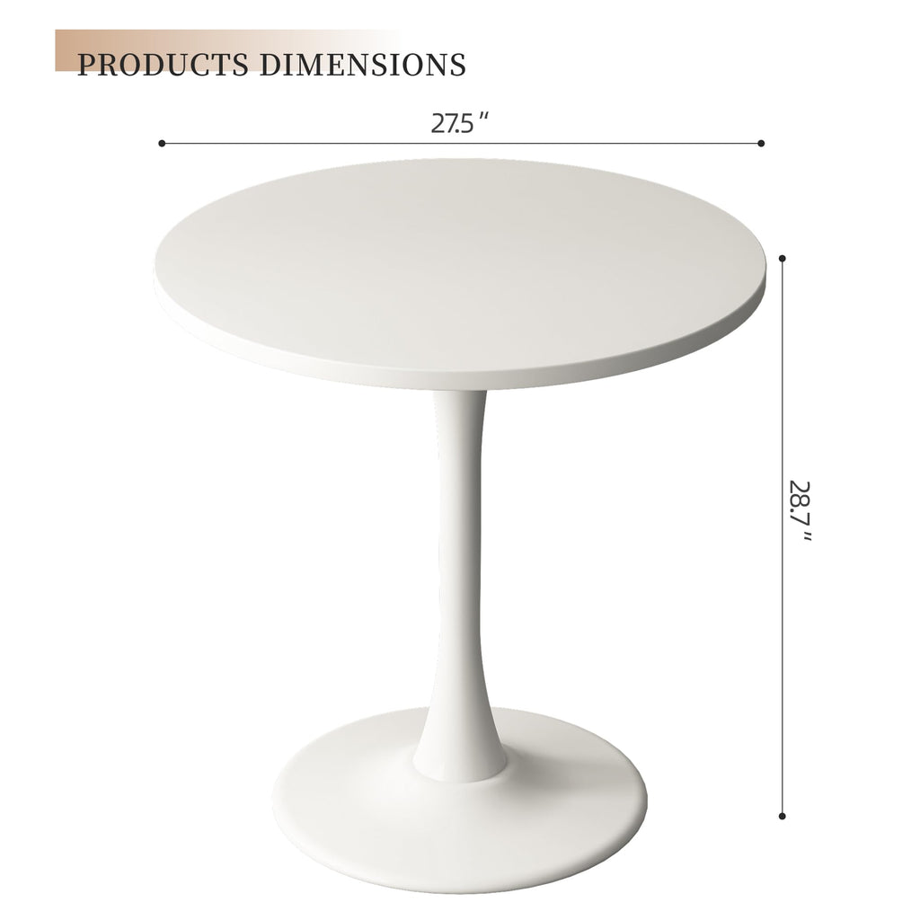 Kasinali Round Dining Table 27.5" Circle Tulip Table with Wood Thickened Tabletop & Sturdy Metal Pedestal Mid Century Modern Leisure Bistro Kitchen Tables 4 People Small Places Living Room Cafe,White
