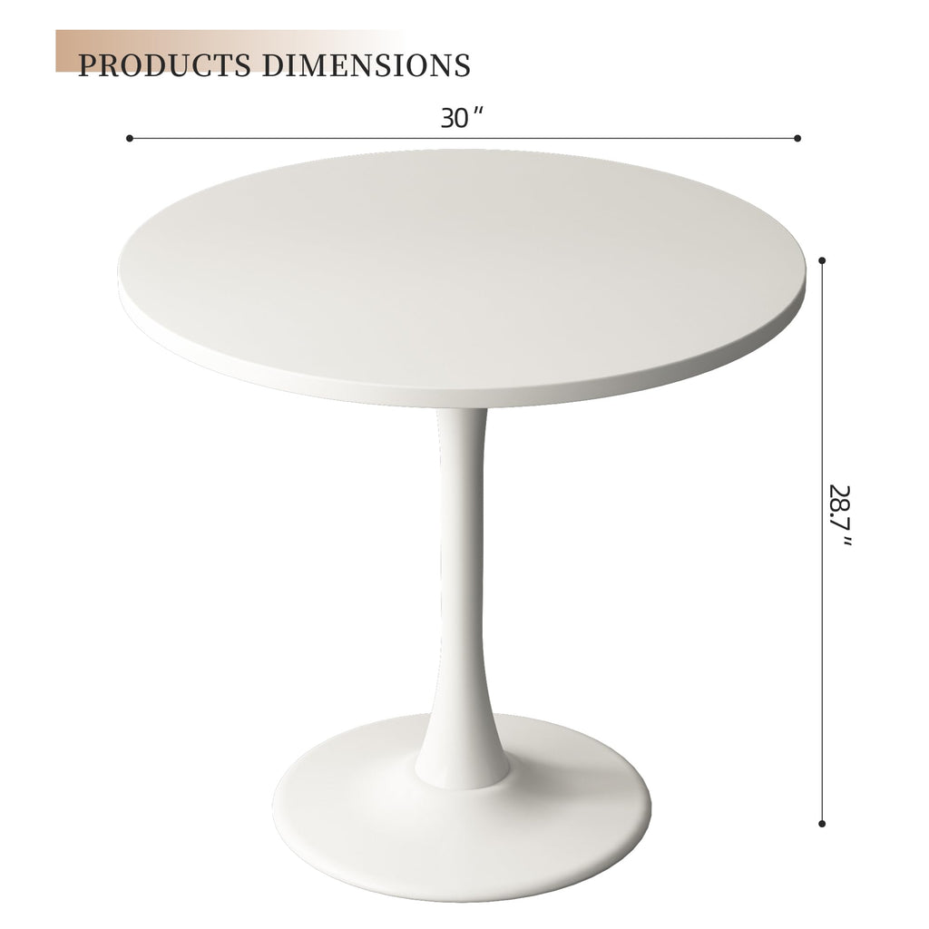 Kasinali Round Dining Table 30" Circle Tulip Table with Wood Thickened Tabletop & Sturdy Metal Pedestal Mid Century Modern Leisure Bistro Kitchen Tables 4 People Small Places Living Room Cafe,White