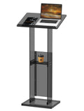 Acrylic Podium Stand with Storage Shelf, 45.5" Modern Black Lectern with Reading Platform for Classroom, Weddings, Conference, Concert, Professional Presentation Podiums