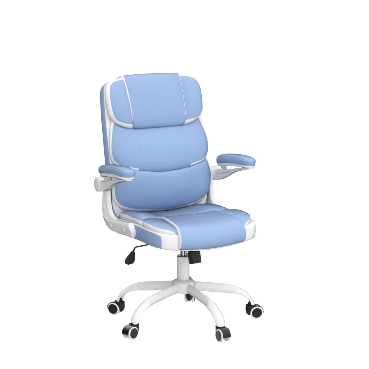 Blue Office Chair Leather Ergonomic Executive Computer Desk Chairs Small Cute Rolling Task Chairs for Teens&Adults
