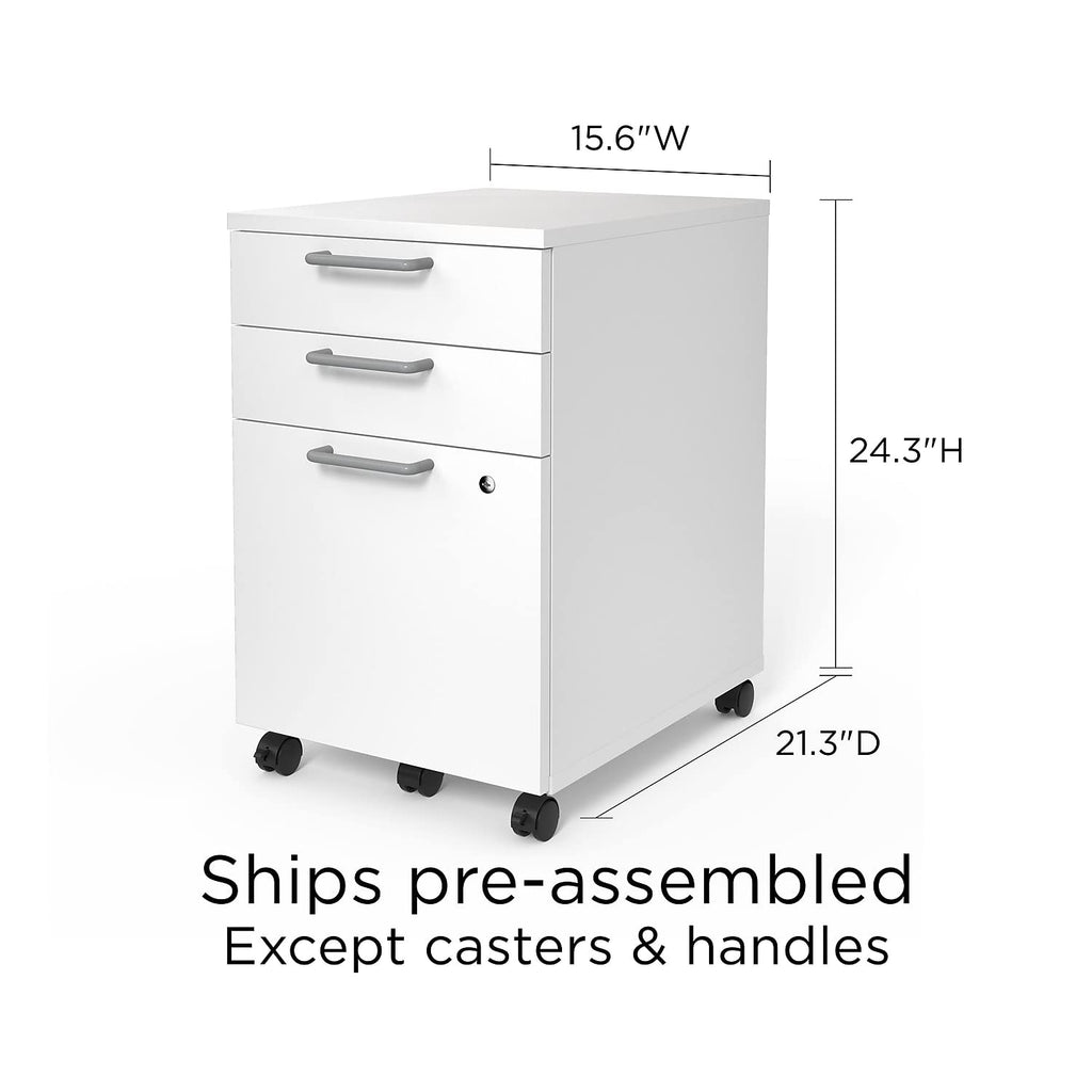 ( 2 pack) Mobile Pedestal File Cabinet, 3-Drawer, White, Wheels