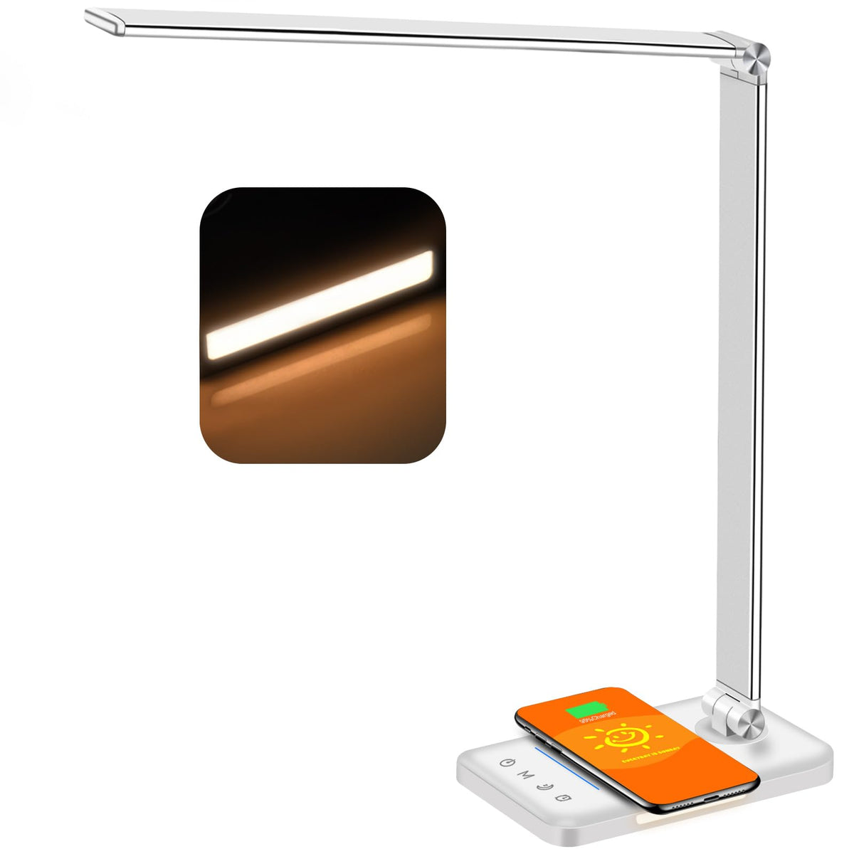 Multifunctional LED Desk Lamp with Wireless Charger, USB Charging Port, 5 Lighting Modes,5 Brightness Levels, Sensitive Control, 30/62 min Auto Timer, Eye-Caring Office Lamp with Adapter
