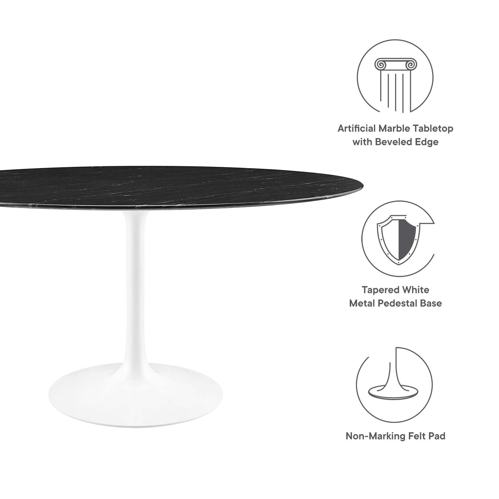 Modway Lippa Dining Table, 60", White Black