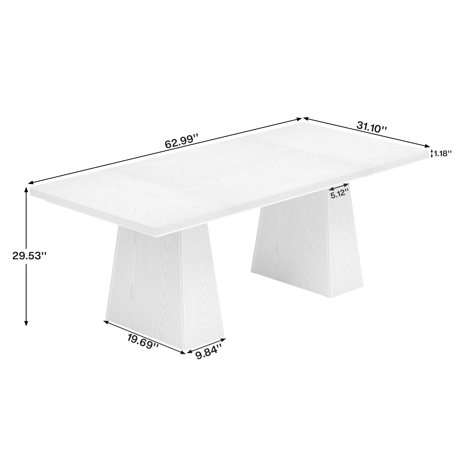 63-Inch Executive Desk, Large Office Computer Desk with Double Pedestal, Modern Simple Workstations Writing Table Conference Table Business Furniture for Home Office, White