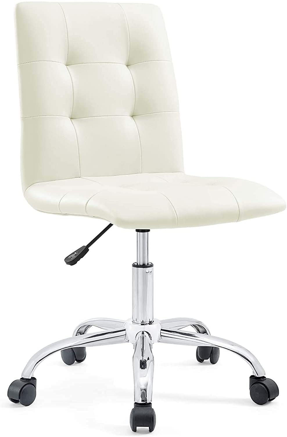 Prim Ribbed Armless Mid Back Swivel Conference Office Chair In White