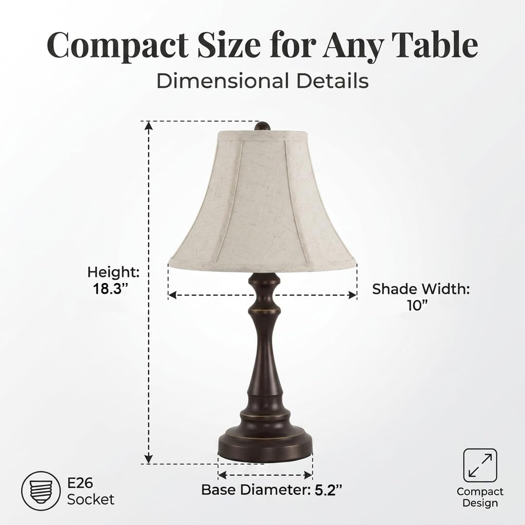 Traditional Table Lamp, Brown Farmhouse Desk Lamp with Fabric Shade