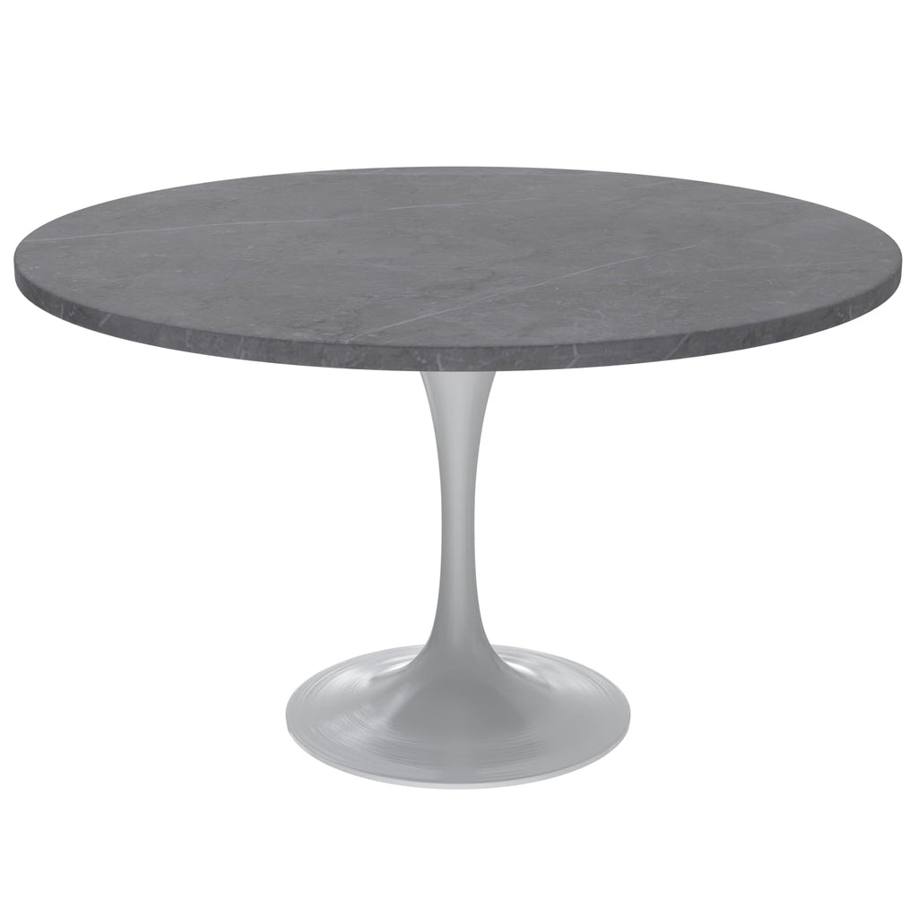 Verve Modern 48" Round Dining Table with Sintered Stone Tabletop in White Steel Pedestal Base for Kitchen and Dining Room (Grey)
