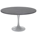 Verve Modern 48" Round Dining Table with Sintered Stone Tabletop in White Steel Pedestal Base for Kitchen and Dining Room (Grey)