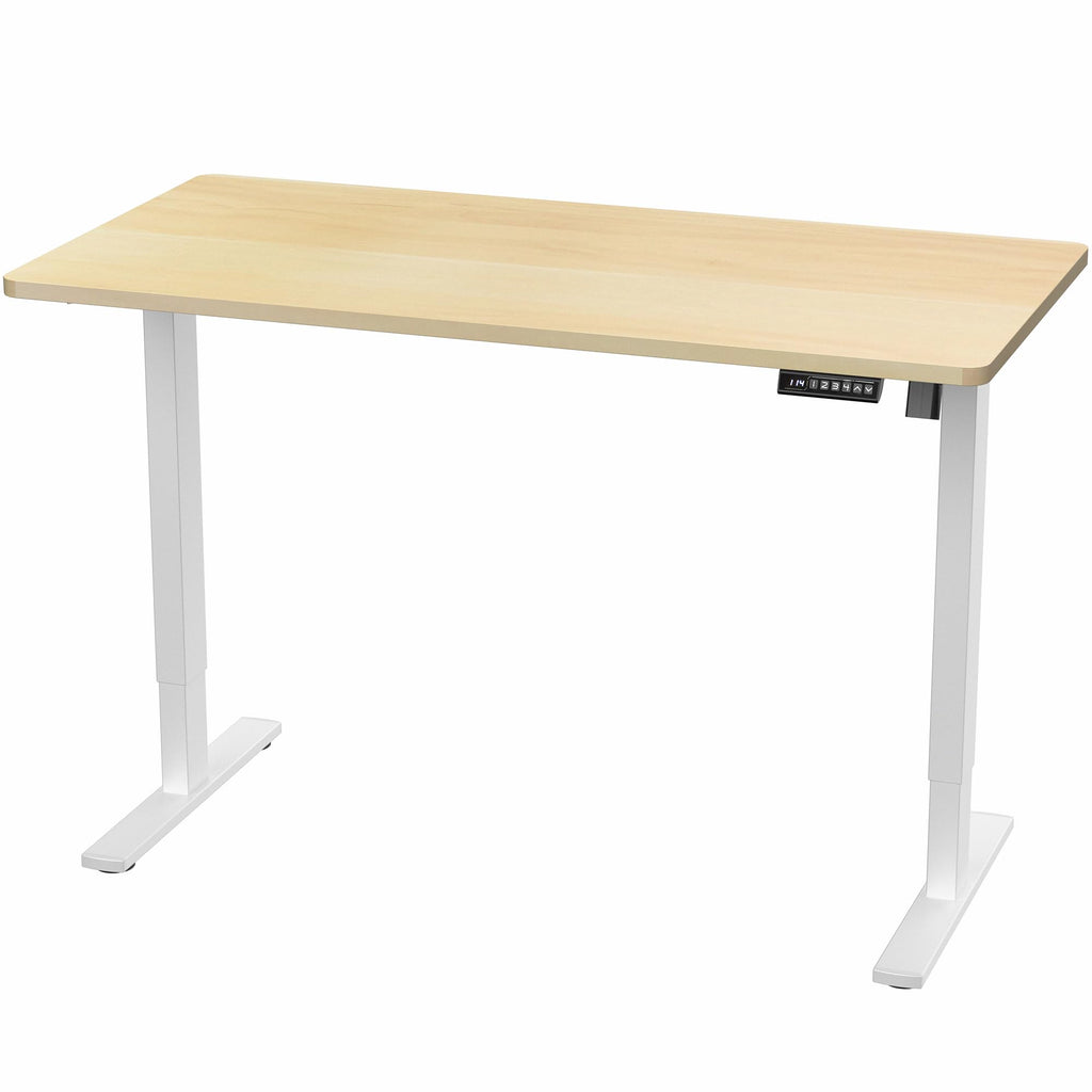 Electric 55 x 28 in Standing Desk, Memory Height Adjustment, 1B Series, Holds 220 lbs, One-Piece Light Wood Top, White Frame