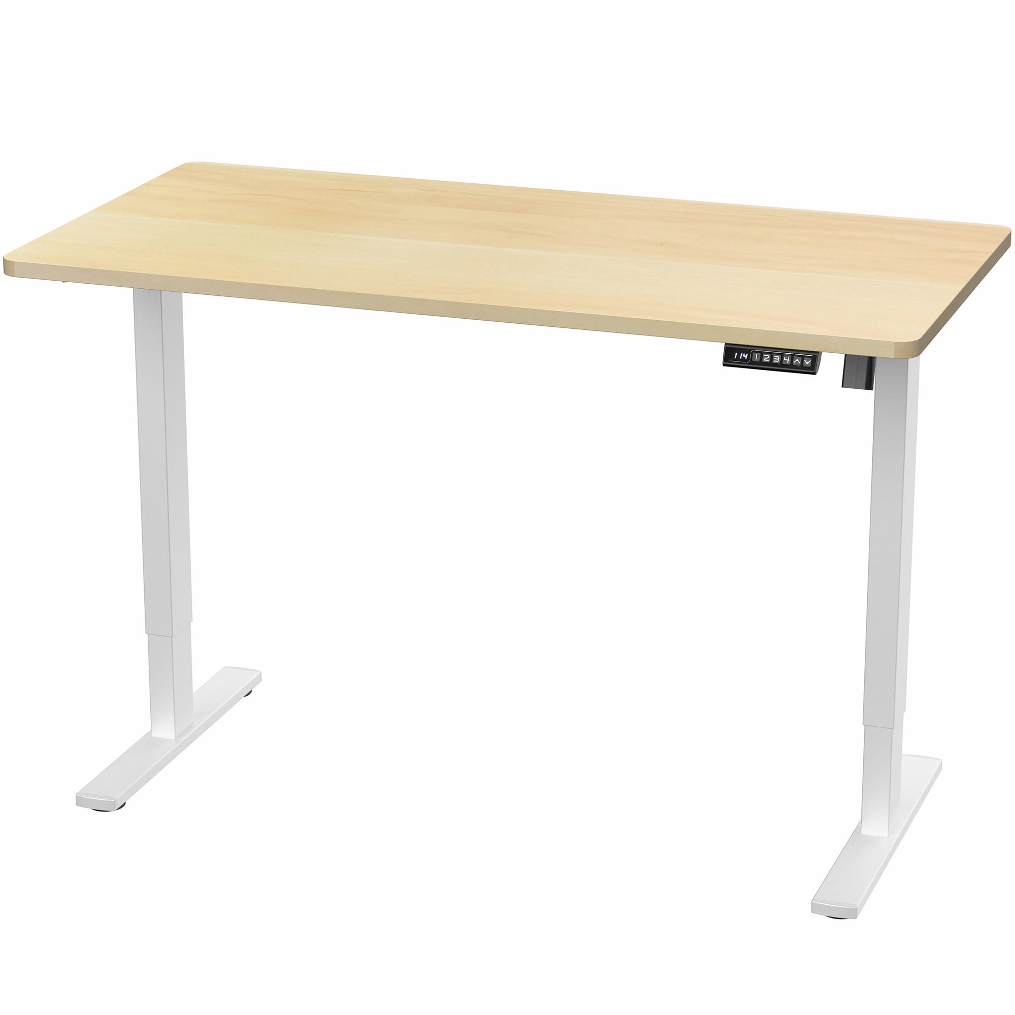 Electric 55 x 28 in Standing Desk, Memory Height Adjustment, 1B Series, Holds 220 lbs, One-Piece Light Wood Top, White Frame