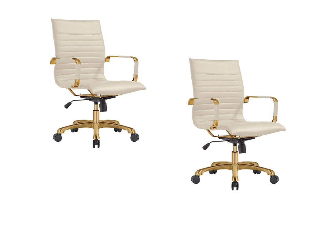 Modern Ergonomic Executive Office Chair, High-Back Leather Conference Desk Chair with Adjustable Height, Tilt Control, 360° Swivel & Gold Frame for Home Office