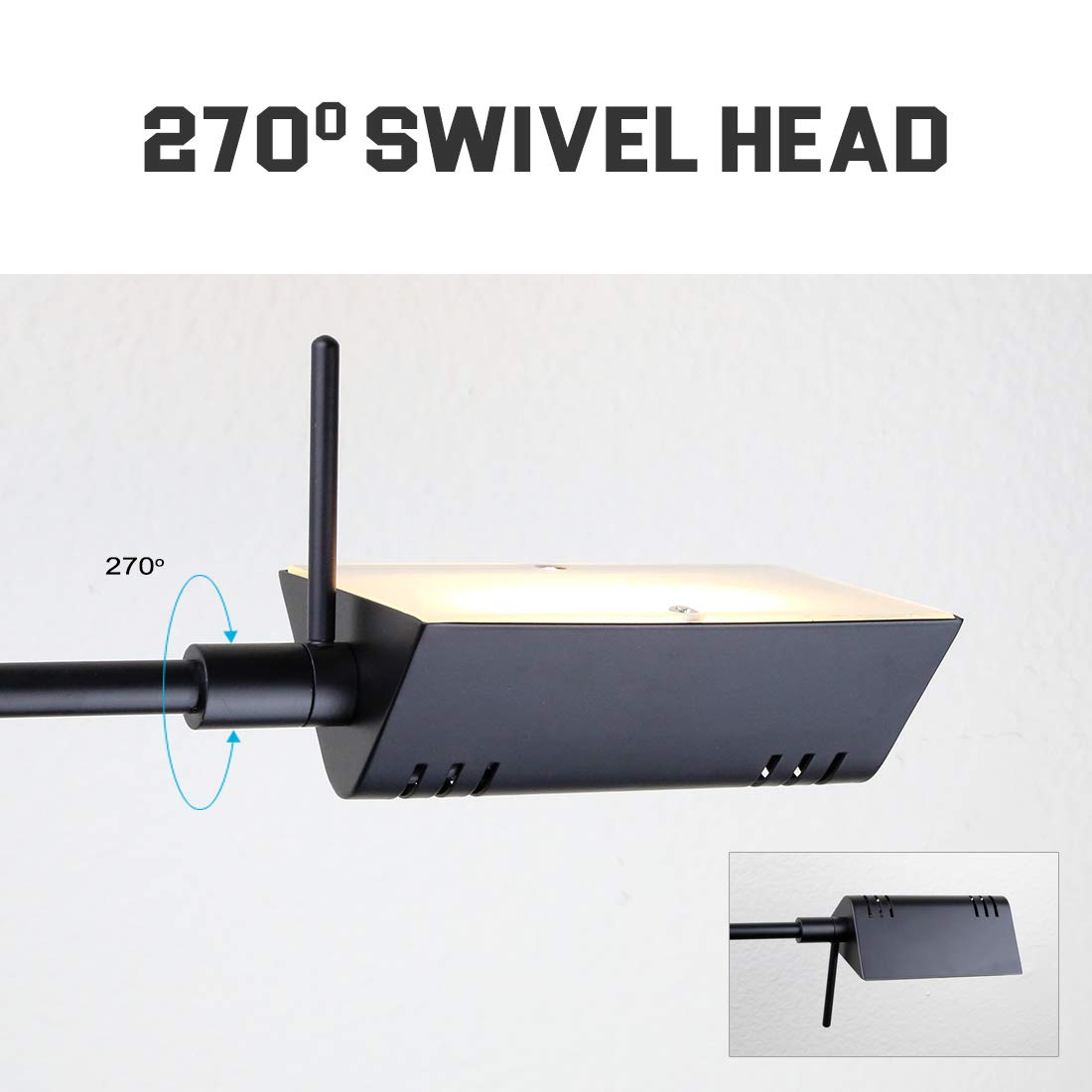 Dimmable LED Pharmacy Floor Lamp, 12W LED, Full Range Dimming, 360 Degree Swing Arms, Adjustable Heights, Standing Lamp for Reading, Sewing, and Craft, ETL Listed (Black)