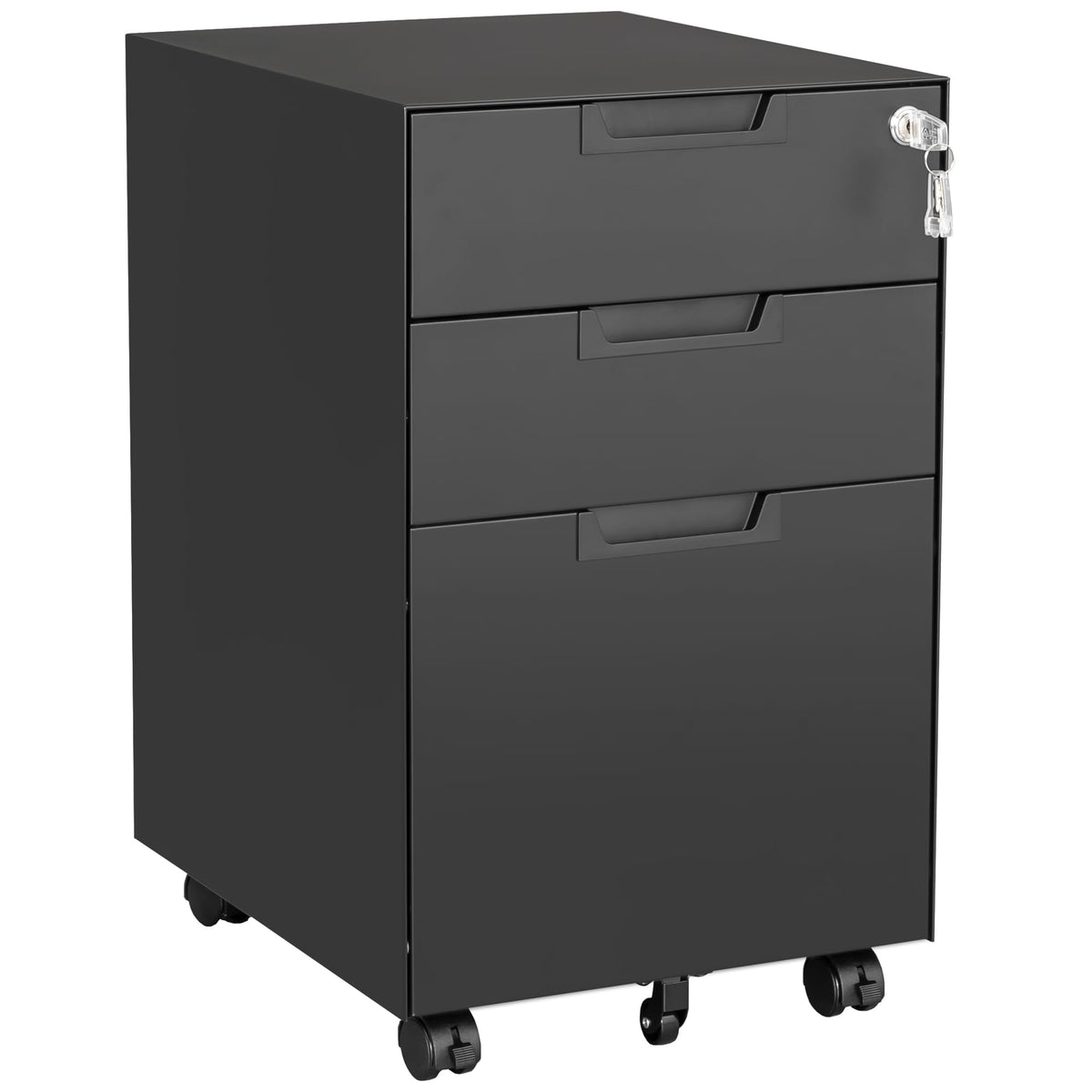 3 Drawer Mobile File Cabinet with Lock,Under Desk Metal Small Filing Cabinets for Home Office Organizer Letters/Legal/A4(Fully Assembled Except Wheels-Black)