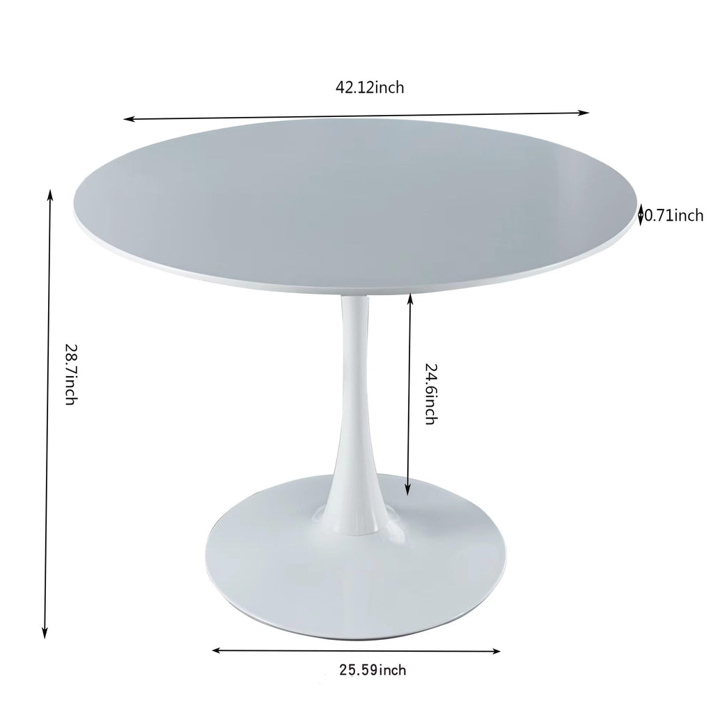 Sybrioka 42" Tulip Table for 4-6 Persons Modern Round Dining Room Table, Mid-Century Modern White Small Kitchen Table with MDF Wooden Top, Leisure Coffee Table for Living Room, Dining Room, Office