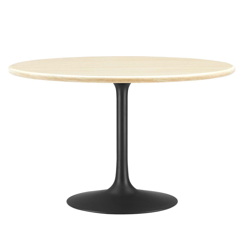 Modway Lippa 48" Round Artificial Dining Table with Tapered, Metal Base, Black Travertine