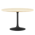 Modway Lippa 48" Round Artificial Dining Table with Tapered, Metal Base, Black Travertine