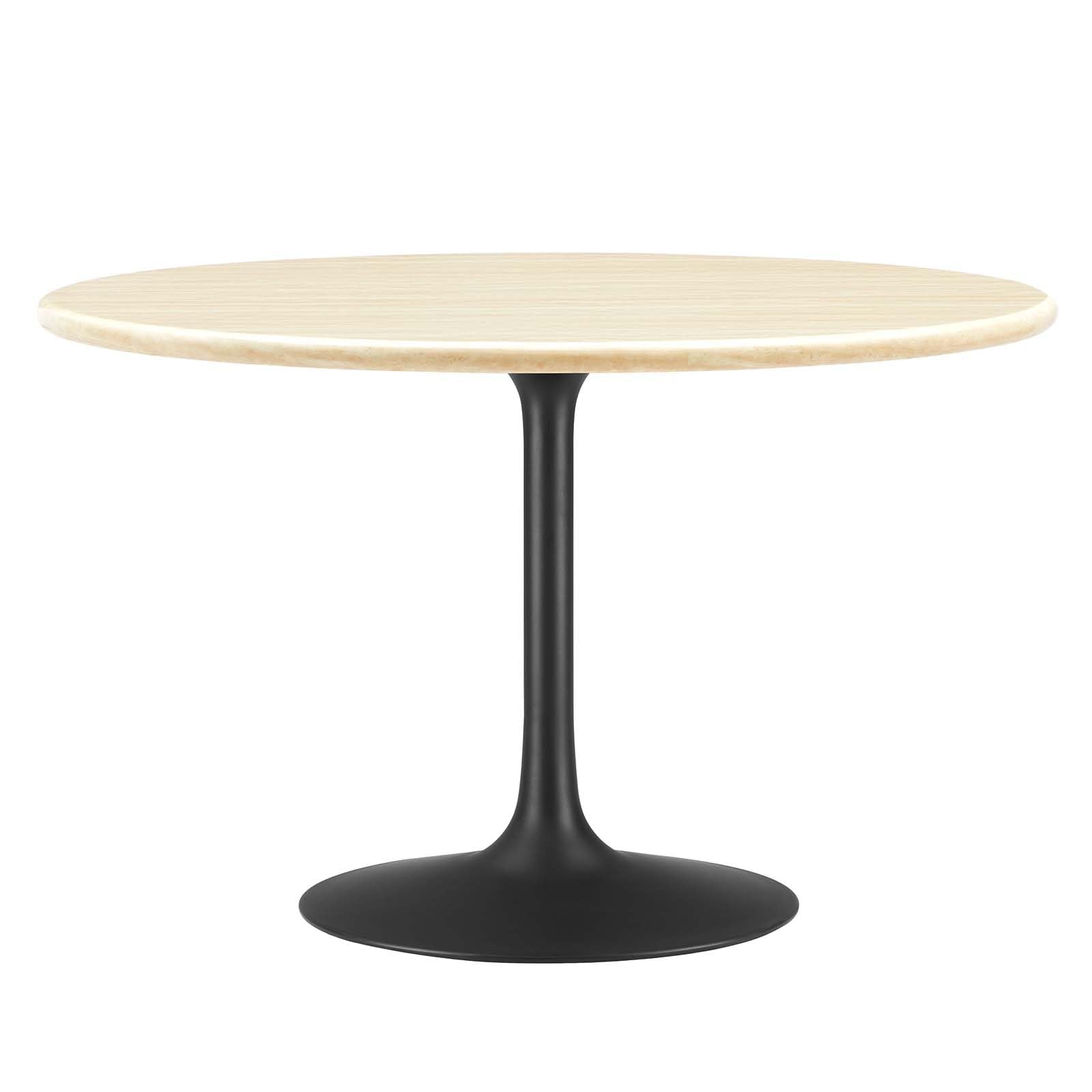 Modway Lippa 48" Round Artificial Dining Table with Tapered, Metal Base, Black Travertine