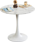 Comtrysail Round Dining Tulip Table for 4, Mid-Century Modern Table with Sturdy Metal Pedestal for Kitchen, Bistro, Cafe, Leisure (Faux Marble White, 31.5 INCH)