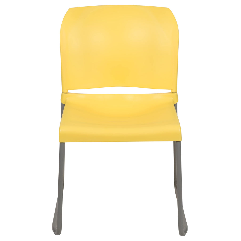 HERCULES Series 880 lb. Capacity Yellow Full Back Contoured Stack Chair with Gray Powder Coated Sled Base