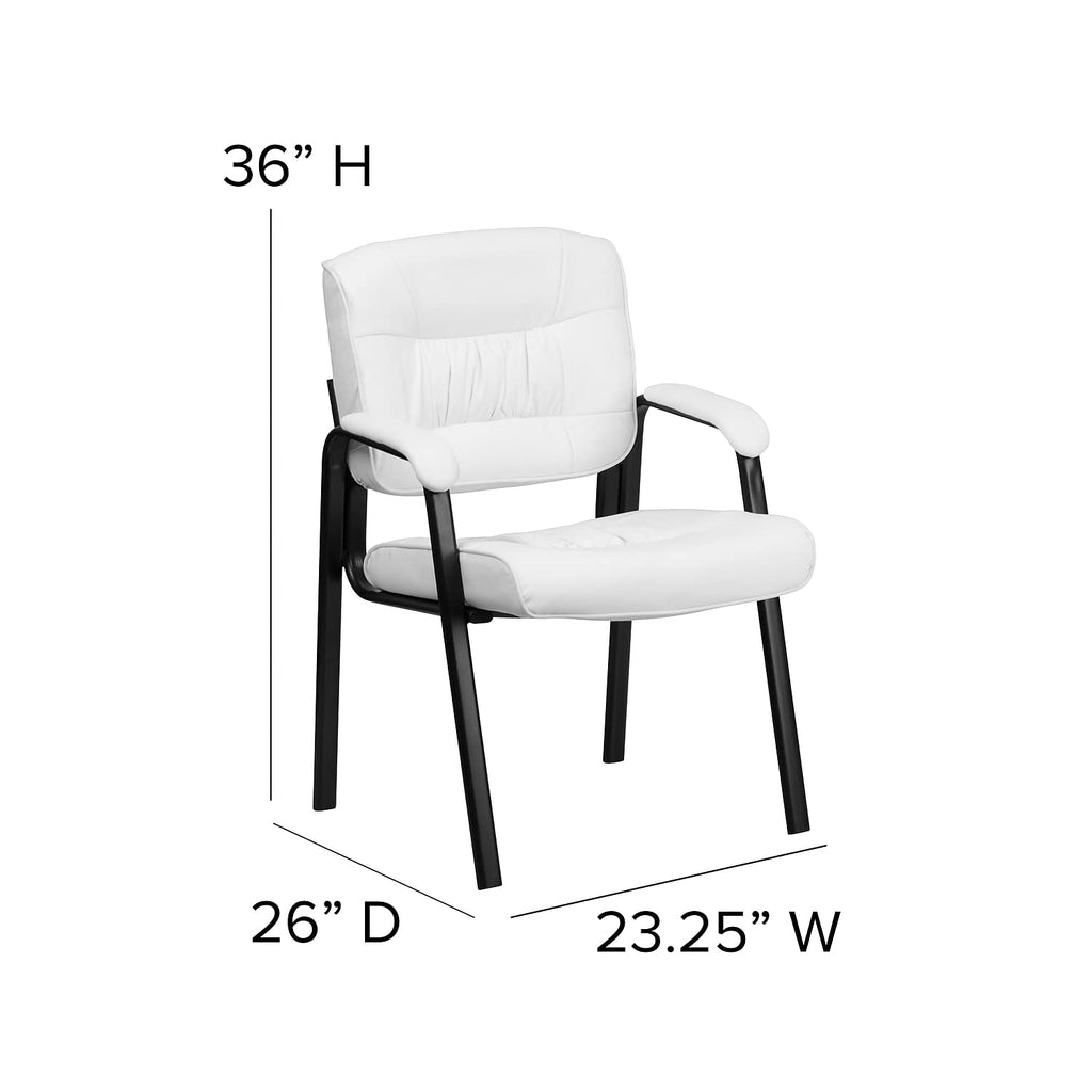 Haeger White Leather Soft Executive Side Reception Chair with Black Metal Frame