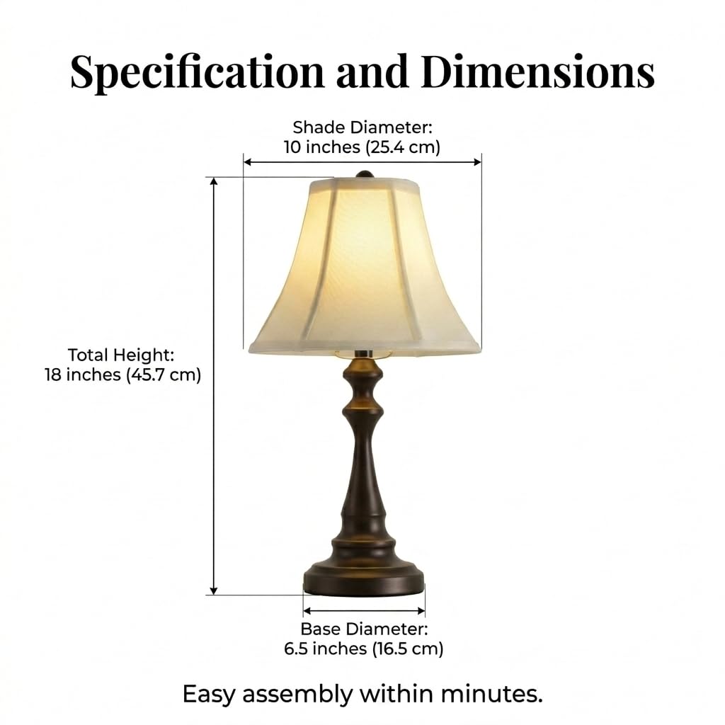 Traditional Table Lamp, Vintage Desk Lamp for Living Room with Fabric Shade, Farmhouse Bedside Lamp Brown Finish for Bedroom Nightstand Office Hotel (Pack-01)
