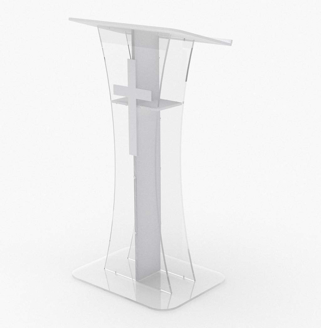 Church Podium Clear Ghost Acrylic with Optional Install White Christian Cross Easy Assembly Required 1803-310+1803CROSS