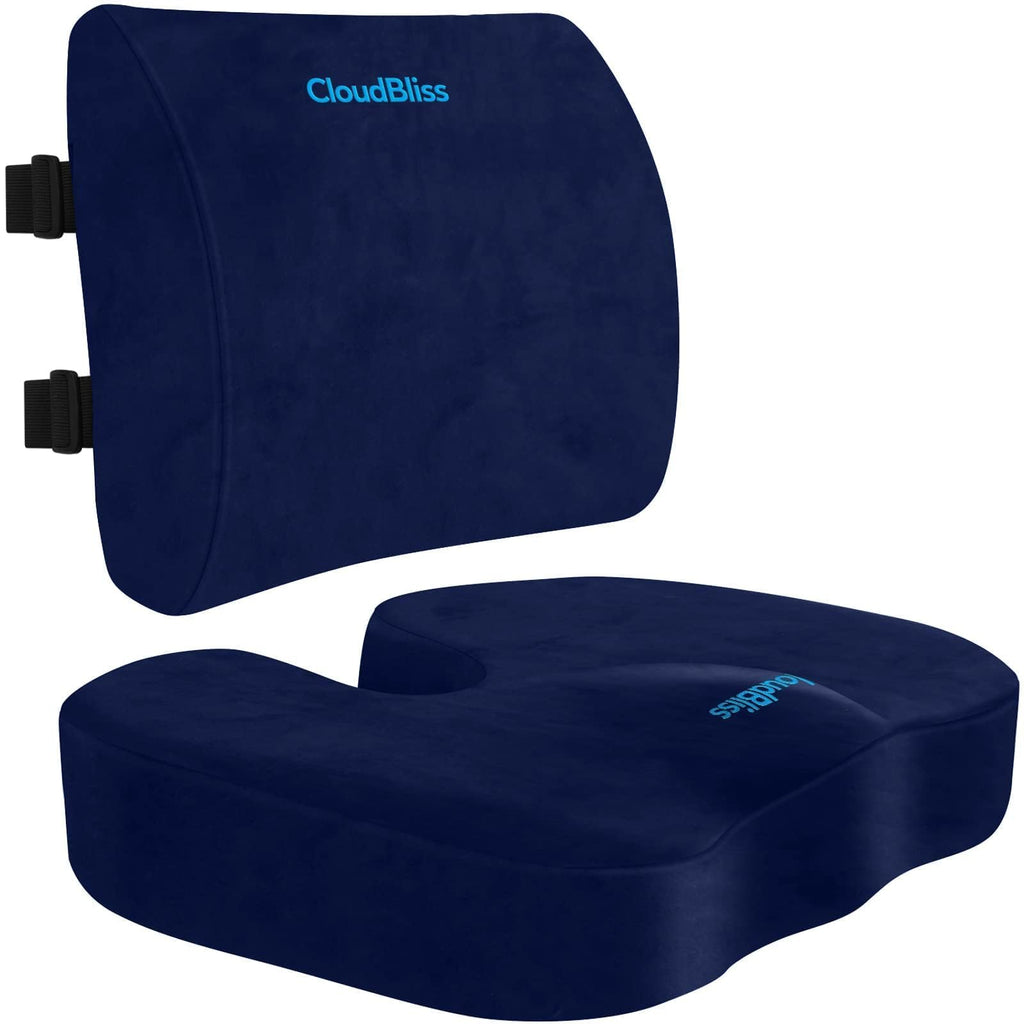 Lumbar Support Pillow & Seat Cushion Set for Office Chair, Desk Chair, Wheelchair & Car – Memory Foam Back Support, Ergonomic Chair Cushions, Sciatica Pain Relief, Home Essentials, Blue