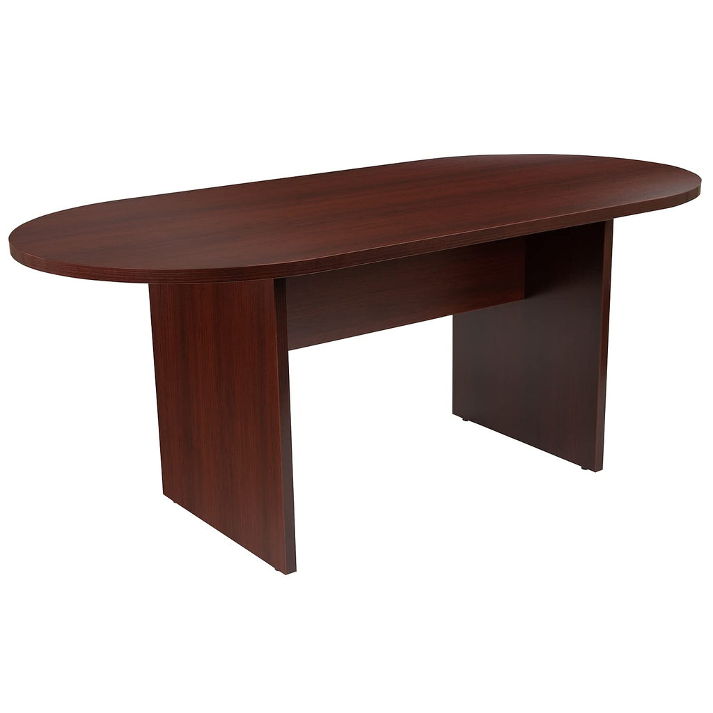 5 Piece Mahogany Oval Conference Table Set with 4 Black and Chrome LeatherSoft Executive Chairs