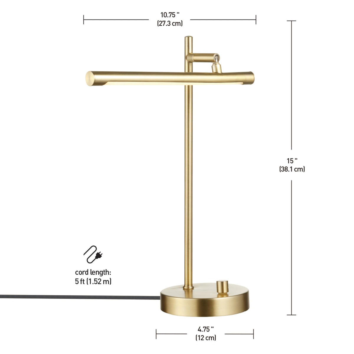 West 15" LED Integrated Desk Lamp, Matte Brass, 200 Lumens, Dimmer Rotary Switch