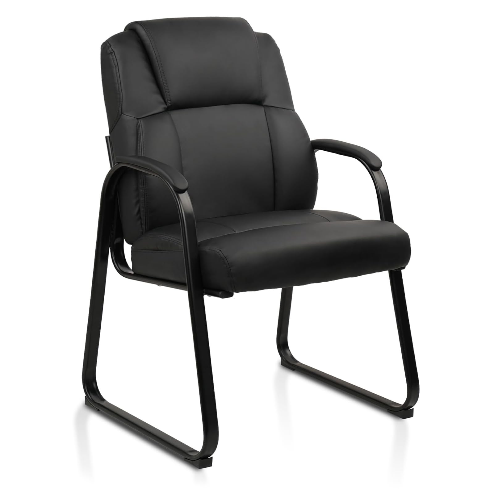 Leather Guest Chair with Padded Arm Rest for Reception Meeting Conference and Waiting Room Side Office Home Black with Sled Base 1 Pack