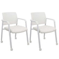 Set of 2, Stacking Office Chairs | Mesh Back, Thicken Leather Seat and Arms, Ergonomic Lumber Support | Guest Reception, Waiting, Conference, School, Party, Customer, Side, Stationary | White