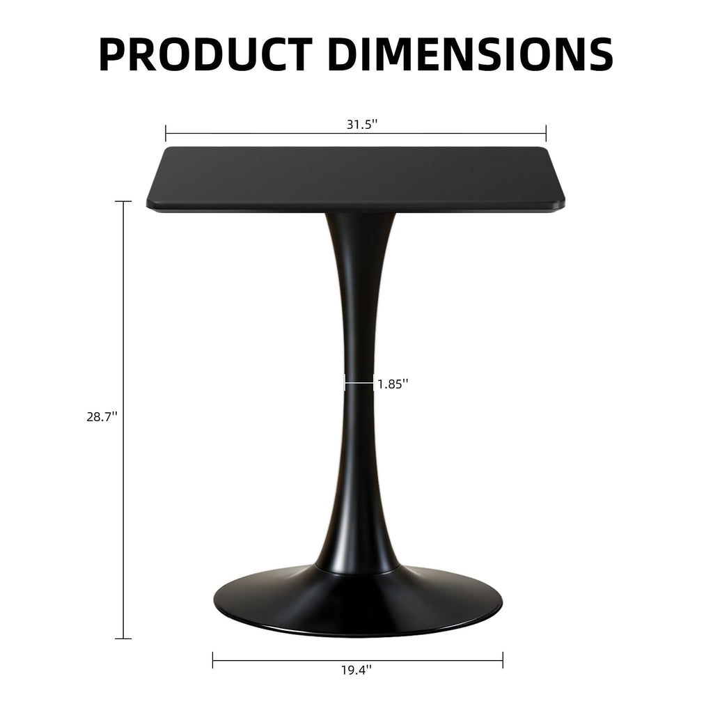 Hansweld Square Dining Table, 31.5" Tulip Table with Thickened Tabletop & Metal Pedestal, Mid Century Modern Bistro Table for Kitchen, Small Places, Living Room, Cafe (Black)
