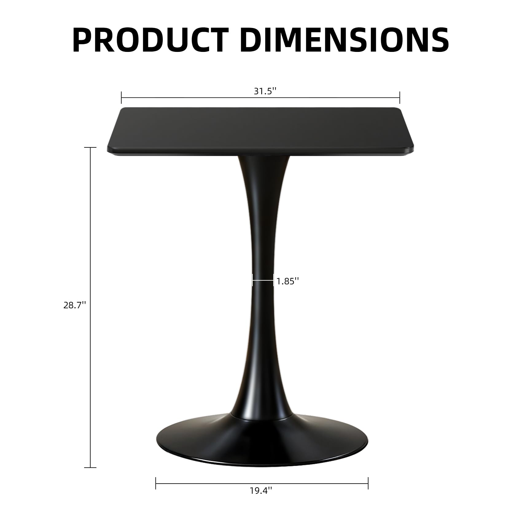 Hansweld Square Dining Table, 31.5" Tulip Table with Thickened Tabletop & Metal Pedestal, Mid Century Modern Bistro Table for Kitchen, Small Places, Living Room, Cafe (Black)