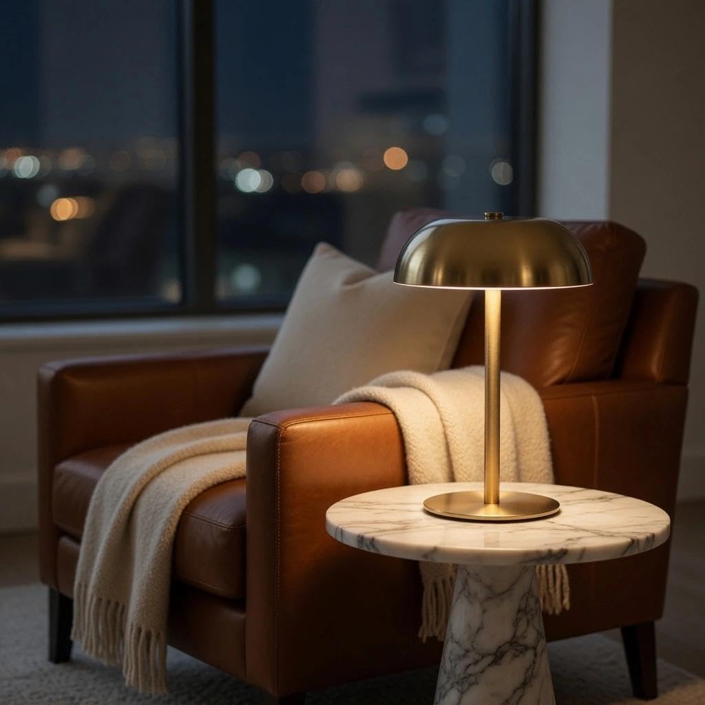 2 Pack Portable LED Mushroom Table Lamp, Metal Cordless Desk Night Light, Stepless Dimming Touch Lamp with 3 Colors for Bedroom Bedside Restaurant Bar, Golden