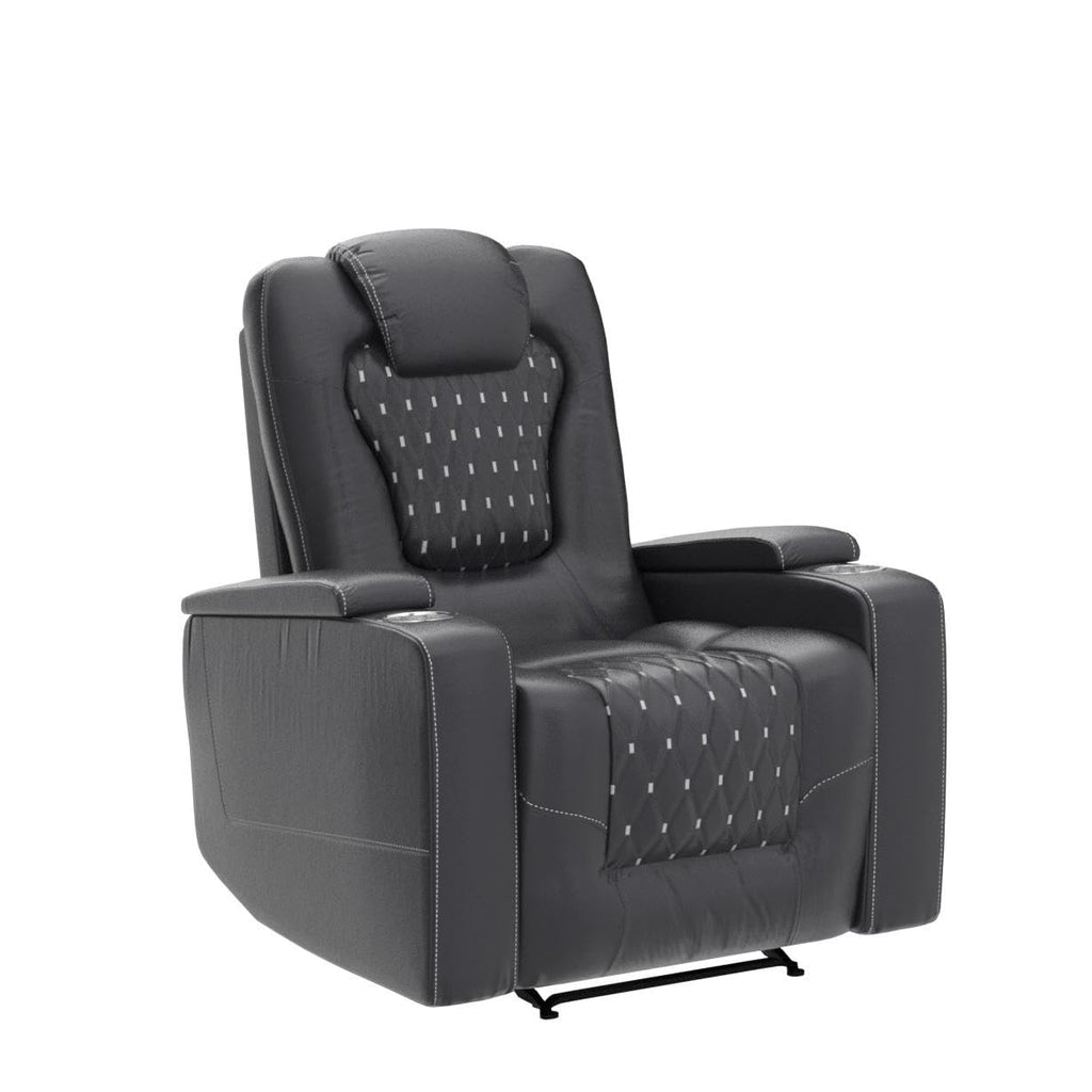 Power Recliner Chair Set of 3, Electric Soft Faux Leather Reclining Home Faux Theater Seating - USB Ports, Cup Holders, Hidden Arm Storage Movie & Media Room Chairs (Black)