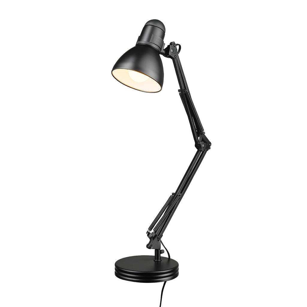 28" Heavy Base Top Moving Spring Balanced Swing Arm Desk Lamp, Black, On/Off Rotary Switch on Shade, Office Decor, Reading Light, Home Essentials, Room Lighting