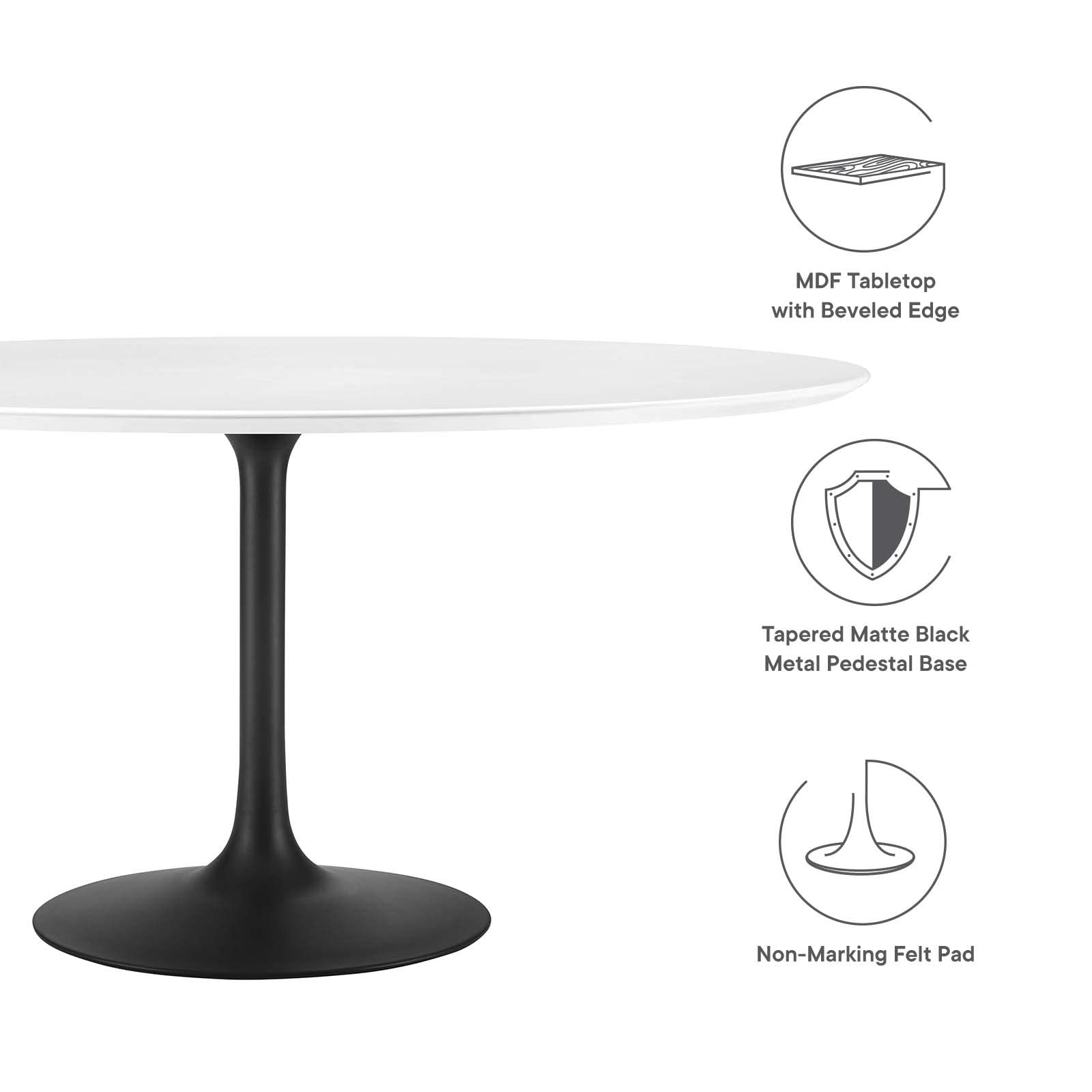 Modway Lippa 60" Round Wood Dining Table, White Top, Black Base